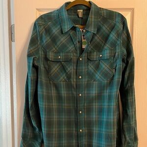 NWT Stio Teal Plaid Flannel